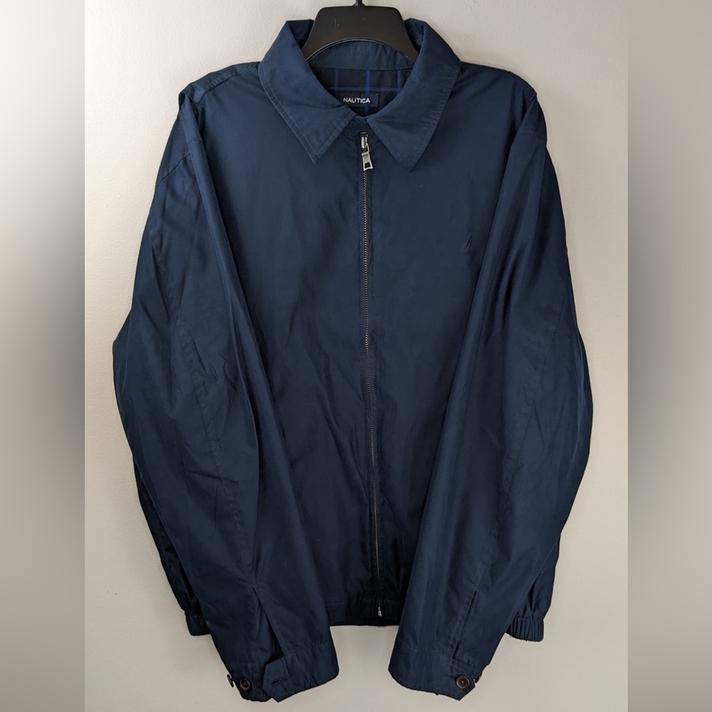 Vintage Nautica Harrington Mens Jacket XL Full Zip Lightweight Navy Blue Logo